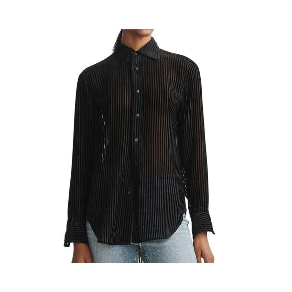 Women’s Rag & Bones Lila Velvet Burnout Button-Up Shirt Black Size XS EUC!